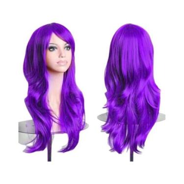 Imagem de Peruca Sintética Longa Ondulada Rosa Roxa De 70cm Para Mulheres Fantas