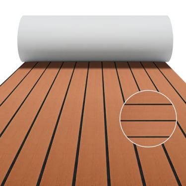 Imagem de Conchpeople Piso de barco, espuma de EVA, autoadesivo, antiderrapante, 240 x 38 x 0,7 cm, lençol de deck para barcos de pesca, caiaque, iate, trailer, piscina, carrinho de golfe (marrom com linhas de