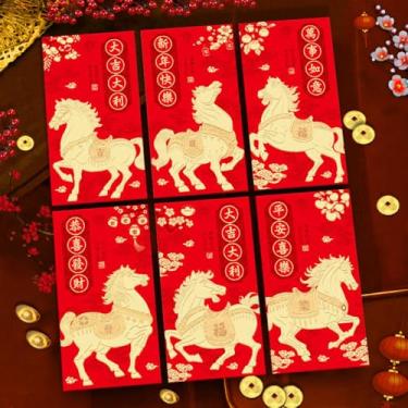 Imagem de Envelopes vermelhos de ano novo chinês - suprimentos de festa de véspera de ano novo de 2026 | Decorações de ano novo - presentes de ano novo lunar | Cavalo envelope vermelho, 12 peças