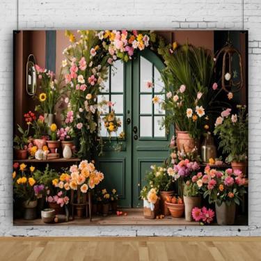 Imagem de Pano de fundo de flor de primavera de 3,7 x 3 m para fotografia em ambientes internos com arco de flores florescendo para porta de madeira, plano de fundo, sessão de fotos, fotos de casamento, estúdio