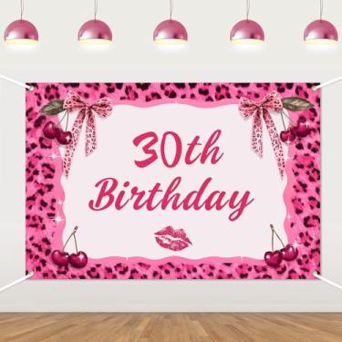 Imagem de Pano de fundo com estampa de chita rosa, decoração de festa de aniversário de 30 anos, laço rosa, tema de guepardo, faixa com estampa de leopardo, coquete, fundo fotográfico para meninas, mulheres