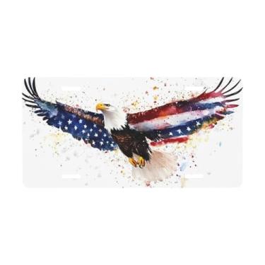 Imagem de Placa decorativa de águia patriótica com bandeira americana. Placa de carro de metal. Etiqueta de vaidade. Placa de carro de alumínio Noverlty impermeável Colorfast 30 × 15 cm