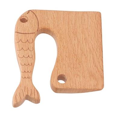 Imagem de KIMISS Faca de Madeira - Brinquedo de Cozinha Seguro para, Ferramenta de Cozinha Montessori para Cortar Frutas e Vegetais, de 2 a 8 Anos, Design Ergonômico de Madeira de Faia (Padrão de Peixe)