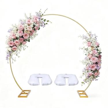 Imagem de SINOJOY Suporte de pano de fundo redondo de 2 m, armação de arco de balão circular de metal, arco de casamento, cenário de arcos para festa de aniversário, casamento, celebração, chá de bebê