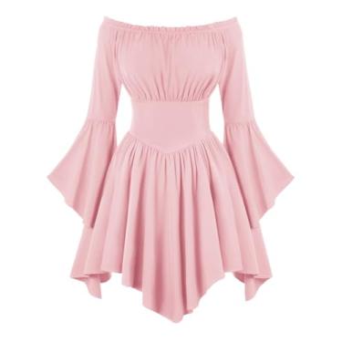 Imagem de Scarlet Darkness Espartilho feminino pirata fantasia de elfo de fadas vestido renascentista rosa claro 2GG