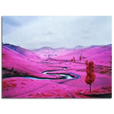 Imagem de Impressão em tela de paisagem Pink Hill Valley Poster Arte de parede para casa 1 peça Decorações Noframed 40.6 cm x 30.5 cm