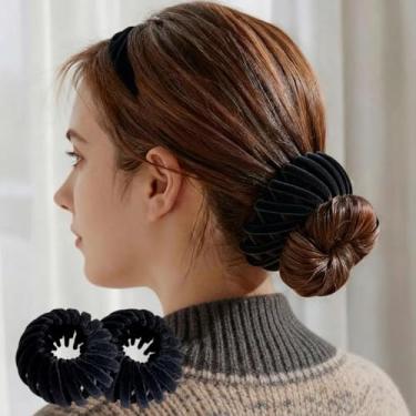 Imagem de Conjunto de 2 peças de elástico de veludo luxuoso, laços de cabelo com nervuras macias para o trabalho, ioga, sono e viagens, acessórios de rabo de cavalo sem costura para mulheres (preto)