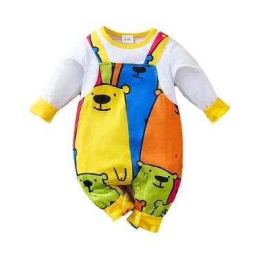 Imagem de Macacão Colorido Com Estampa De Urso Para Bebês Manga Longa Com Suspen