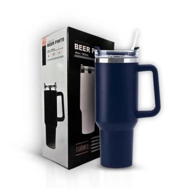 Imagem de Copo garrafa Térmica Inox 1200ml Parede Dupla tampa Canudo Premium Azu