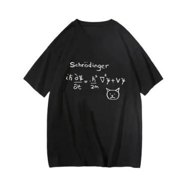 Imagem de Camiseta Casual Feminina Com Estampa Do Gato De Schrödinger Em Mecânic