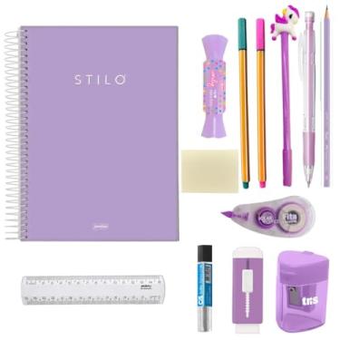 Imagem de Kit Material Escolar Feminino Completo Tons Pastel, Volta Às Aulas Premium, Para Ensino Fundamental e Médio (Lilás)