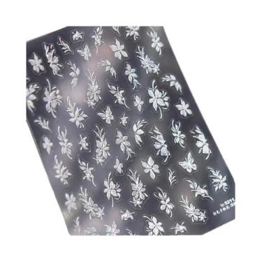 Imagem de Adesivo De Unha Floral Preto E Branco Semi-Transparente Com Flores Em 