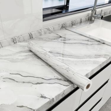 Imagem de Papel de parede efeito mármore cozinha autoadesivo à prova de óleo película de proteção de bancada banheiro impermeável resistente a manchas resistente a altas temperaturas fogão renovação papel de