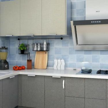 Imagem de ESSMOKO Papel de parede imitação de cerâmica efeito cozinha impermeável e à prova de óleo PVC resistente a altas temperaturas autoadesivo papel de parede azulejo adesivo retrô azul 45 * 1000 cm