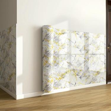 Imagem de Papel de parede de imitação de grão de madeira com textura de mármore de folha dourada autoadesivo à prova d'água e papel de parede à prova de umidade para sala de estar banheiro e cozinha renovação