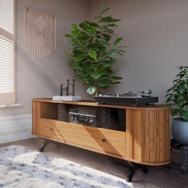 Imagem de Rack Sala Tv 180 Cm Nicho Freijó Com Preto Fosco Tb300jpf