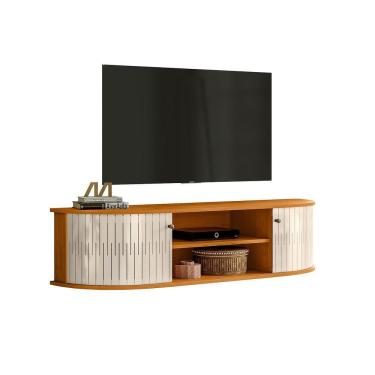 Imagem de Rack Tv 60 Pol 136cm Bancada Suspenso Ripado Norezi Cinamomo-off White M20 - D'rossi