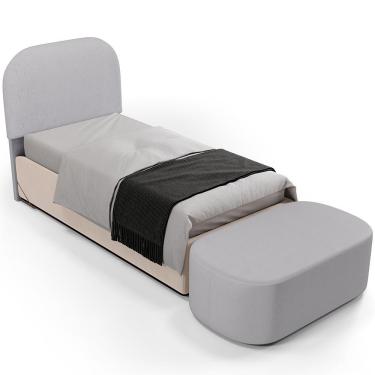 Imagem de Cabeceira Cama Box 100cm Lanna Com Puff Recamier Doha W01 Linho Cinza - Lyam Decor