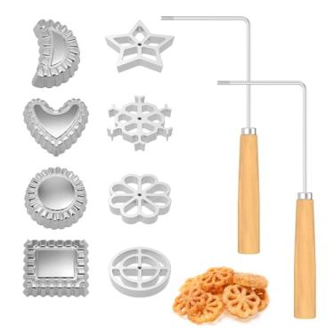 Imagem de Conjunto de 10 peças de ferro de roseta com alça, molde de biscoito de aço inoxidável com formato de coração quadrado redondo conjunto de cozimento para cozinha