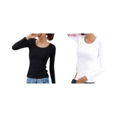 Imagem de Camiseta Térmica Feminina De Manga Longa Em Veludo Cor Sólida Para Inv