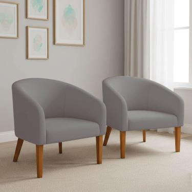 Imagem de Poltrona Sala Decorativa Kit 2 Stella Pé Madeira Trapézio Castanho Suede D03 - D'rossi Grafite