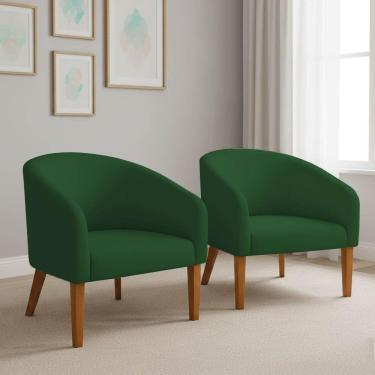 Imagem de Poltrona Sala Decorativa Kit 2 Stella Pé Madeira Trapézio Castanho Suede D03 - D'rossi Verde