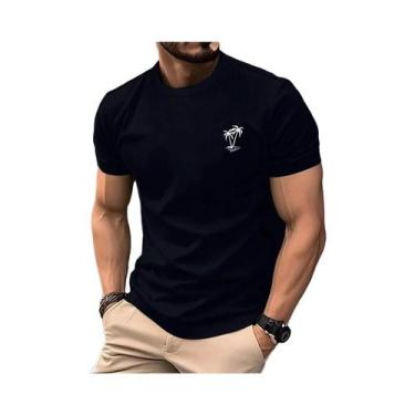 Imagem de Camiseta Masculina De Verão Em Algodão Casual Com Gola Redonda E Manga