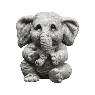 Imagem de Estátua de decoração de jardim, elefante fofo, resina cinza, 7,5 cm - 