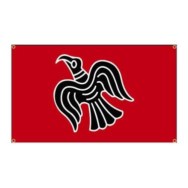 Imagem de Bandeira Viking Raven 90x150 cm Poliéster - Vermelho e Preto Ousado - 