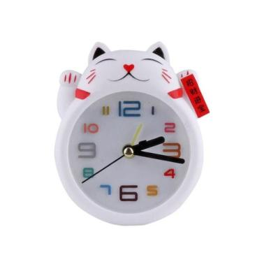 Imagem de Despertador fofo em forma de gato Maneki Neko para crianças branco - y