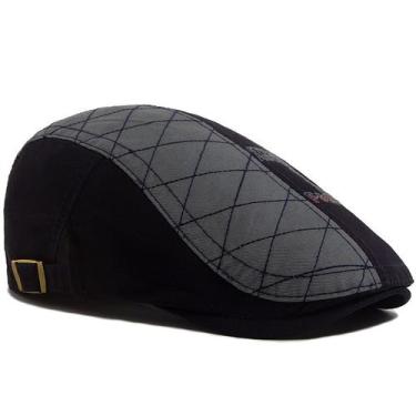 Imagem de Boné plano masculino preto e cinza com design acolchoado Gatsby Newsbo