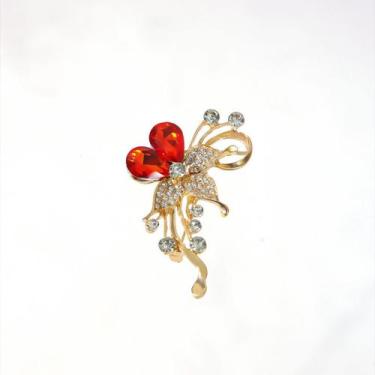 Imagem de Broche Pin Rose Flower Red Crystal Petals Alloy 5.3x4cm - Yiweisai