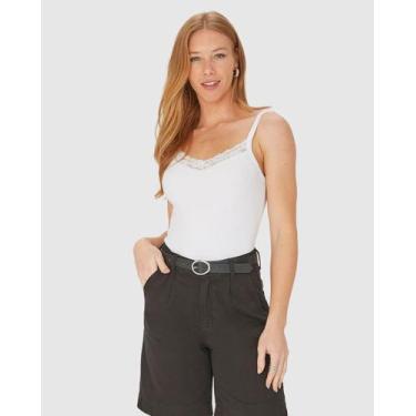 Imagem de Regata Básica Feminina Em Ribana Com Renda - Malwee, Branco, G