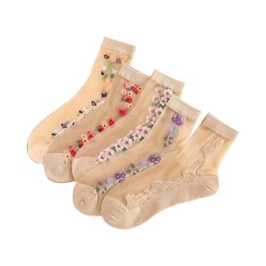 Imagem de Meias Femininas De Seda Gelada De Cano Médio, 5 Pares, Respiráveis, An