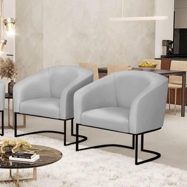 Imagem de Kit 2 Poltronas Sala Decorativa Stella Sintético Cinza Base Industrial Preta D`Rossi