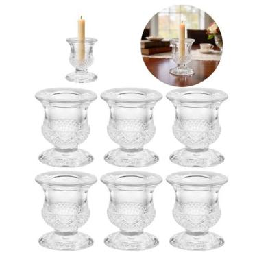 Imagem de Kit 6 Castiçais Vidro Porta Vela Cônico Transparente - Chinatown