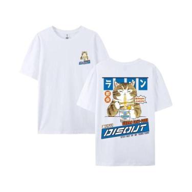 Imagem de Camiseta Unissex Oversized Com Estampa De Gato E Noodles Estilo Haraju
