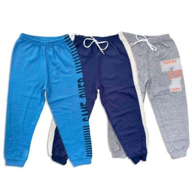 Imagem de Kit 03 Calças Moletom Infantil Menino Inverno Sortidas Estampada Peluc