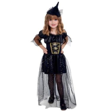 Imagem de Fantasia Bruxinha de Halloween Infantil Super Luxo Com Chapeu - Fantas