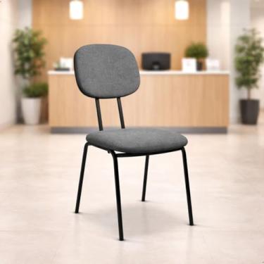 Imagem de Cadeira Secretária Fixa de Escritório Cinza Estofada Ergonômica Pé Palito 3/4 Madeira e Espuma Injetada D45 - Home Gourmet