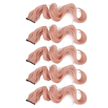 Imagem de Tintura de orelha de cabelo encaracolado, extensão de cabelo sintético extensão de cabelo colorido 5 peças cachos para festa para baile de formatura para meninas Toranja em pó