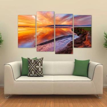 Imagem de Quadro Decorativo Paisagem Lago Escritório Em Tecido 4 Peças