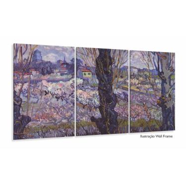 Imagem de Quadro Em Tecido Van Gogh Vista Em Arles Pomar Em Flor 3 peç