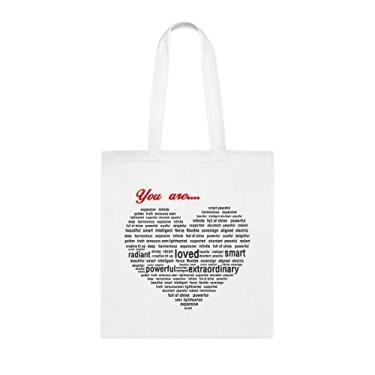 Imagem de You Are Loved For White Tote Bag, presente engraçado namorado, bolsa de ombro, bolsas reutilizáveis, ideia de presente de cesta de Natal de aniversário, Branco