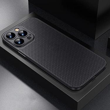 Imagem de Capa oca de malha fosca ultrafina para iPhone 13 12 Pro Max i Phone13 0,2 mm Slim Macio Duro Respirável Refrigeração Capa à Prova de Choque, Preto, Para iPhone 13 ProMax