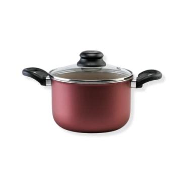 Imagem de Caldeirão 22cm Antiaderente Cereja com Dourado com Tampa de Vidro Médio Não Gruda Topázio