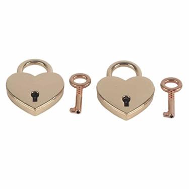 Imagem de GLOGLOW Mini cadeado, 2 peças vintage pequeno metal em forma de coração cadeado com chave para caixa de armazenamento de joias, livro diário 30 x 39 mm (ouro rosa)