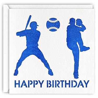 Imagem de Cartão de aniversário de beisebol azul, cartão brilhante cortado a laser para meninos, filho, namorado