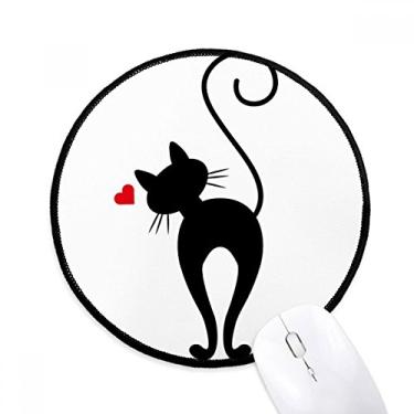 Imagem de DIYthinker Tapete de rato animal em forma de coração gato Sihouette desktop escritório tapete redondo para computador