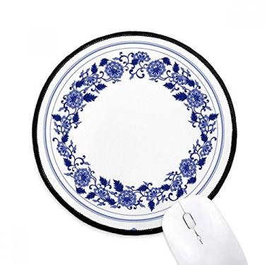 Imagem de Tapete de mouse flor azul cultura chinesa desktop escritório tapete redondo para computador